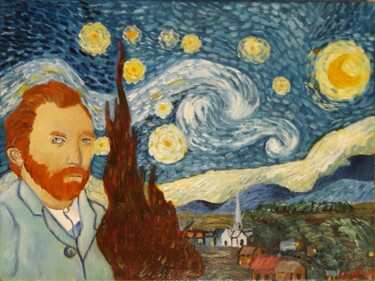 Pittura intitolato "starry night surpri…" da Justin Myers, Opera d'arte originale, Olio