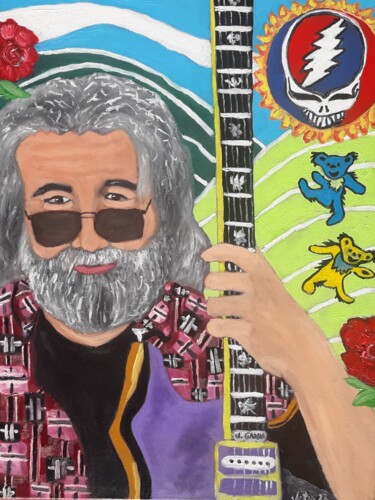 Malerei mit dem Titel "Jerry Garcia" von Justin Myers, Original-Kunstwerk, Öl