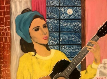 Pintura intitulada "Audrey Hepburn Moon…" por Justin Myers, Obras de arte originais, Óleo