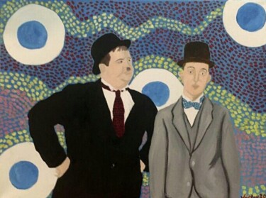 Schilderij getiteld "Laurel & Hardy" door Justin Myers, Origineel Kunstwerk, Olie