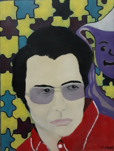 Malerei mit dem Titel "Jim Jones" von Justin Myers, Original-Kunstwerk, Öl