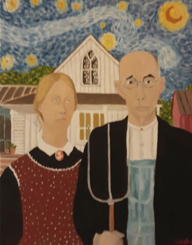 Painting titled "American Gothic sta…" by Justin Myers, Original Artwork, Oil