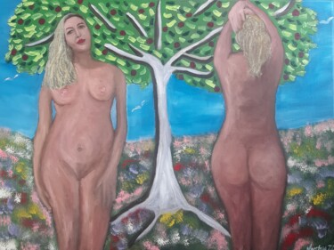 Painting titled "apple tree" by Justin Myers, Original Artwork, Oil