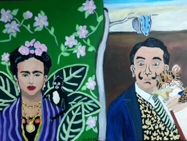 Painting titled "Frida and Dali" by Justin Myers, Original Artwork, Oil
