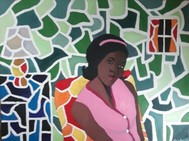 Schilderij getiteld "seated girl" door Justin Myers, Origineel Kunstwerk, Olie