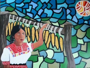 Painting titled "Mayan girl" by Justin Myers, Original Artwork, Oil