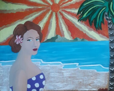 Painting titled "Sunset in paradise" by Justin Myers, Original Artwork, Oil