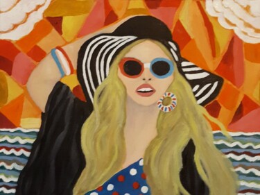 Schilderij getiteld "American girl" door Justin Myers, Origineel Kunstwerk, Olie