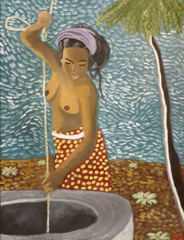 Painting titled "woman at the well" by Justin Myers, Original Artwork, Oil