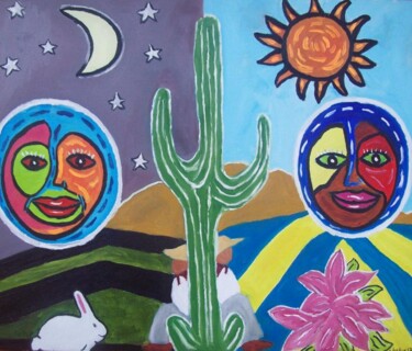 Malerei mit dem Titel "sun and moon" von Justin Myers, Original-Kunstwerk, Öl