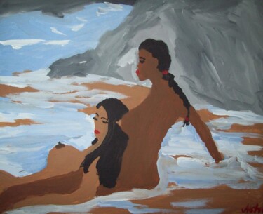 Картина под названием "girlfriend of sand" - Justin Myers, Подлинное произведение искусства, Масло