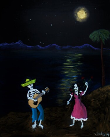 Painting titled "moonlight serenade" by Justin Myers, Original Artwork, Oil