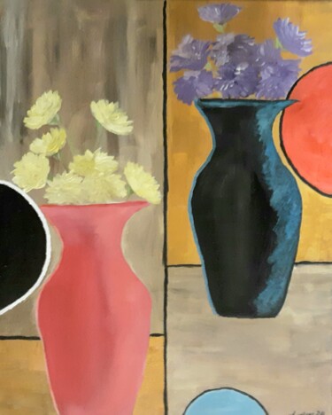 Peinture intitulée "two vases" par Justin Myers, Œuvre d'art originale, Huile