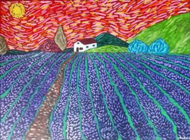 Painting titled "purple fields" by Justin Myers, Original Artwork, Oil