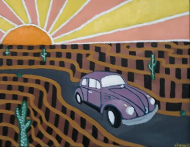 Painting titled "seventies highway" by Justin Myers, Original Artwork, Oil