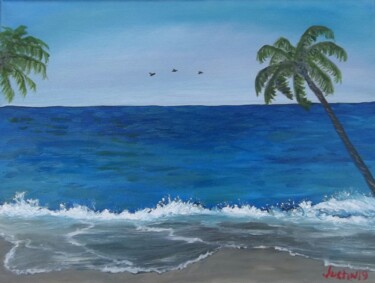Painting titled "the beach" by Justin Myers, Original Artwork, Oil