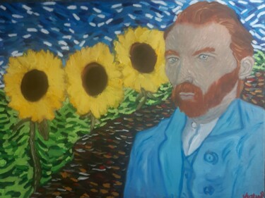 Painting titled "Van Gogh with sunfl…" by Justin Myers, Original Artwork, Oil