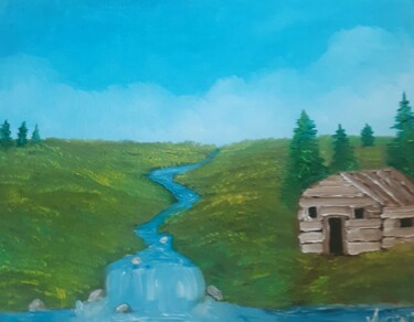 Painting titled "Cabin on the prairie" by Justin Myers, Original Artwork, Oil