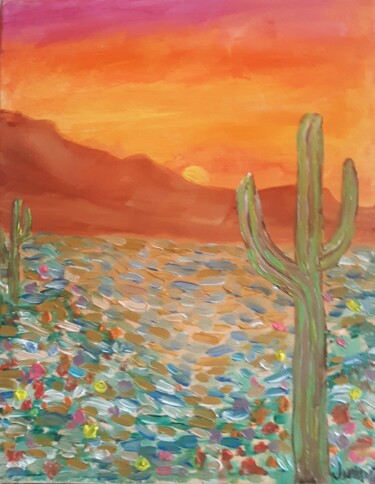 Schilderij getiteld "Saguaro cactus Ariz…" door Justin Myers, Origineel Kunstwerk, Olie