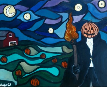 Painting titled "Halloween night" by Justin Myers, Original Artwork, Oil