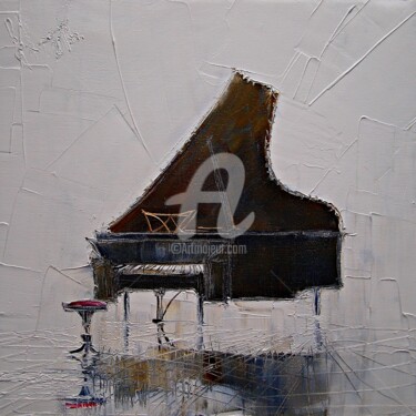 Painting titled "Piano" by Justyna Kopania, Original Artwork, Oil Mounted on Wood Stretcher frame