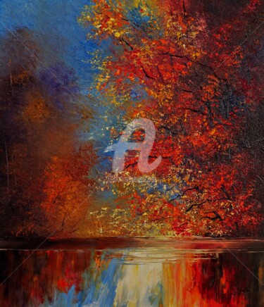 Painting titled "River 01" by Justyna Kopania, Original Artwork, Oil Mounted on Wood Stretcher frame