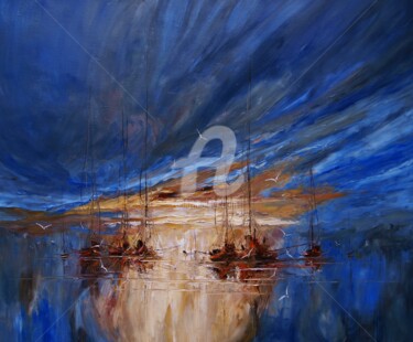 Malerei mit dem Titel "Boats 02" von Justyna Kopania, Original-Kunstwerk, Öl Auf Keilrahmen aus Holz montiert