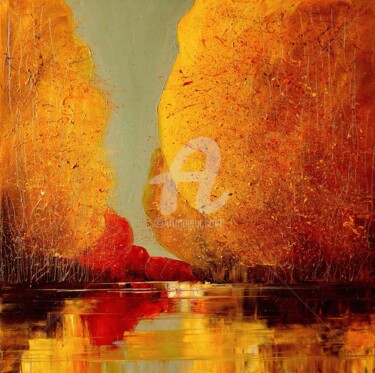 Painting titled "River 05" by Justyna Kopania, Original Artwork, Oil Mounted on Wood Stretcher frame
