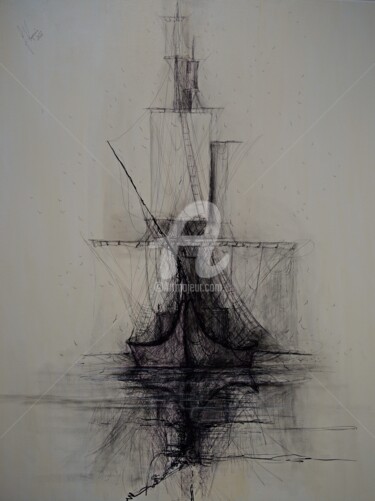 Zeichnungen mit dem Titel "Mist 05" von Justyna Kopania, Original-Kunstwerk, Kugelschreiber Auf Keilrahmen aus Holz montiert