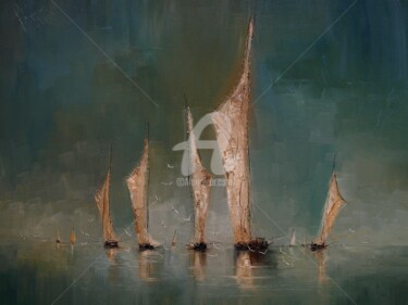 "Boats 05" başlıklı Tablo Justyna Kopania tarafından, Orijinal sanat, Petrol artwork_cat. üzerine monte edilmiş
