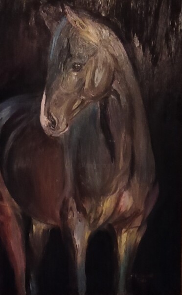 Malarstwo zatytułowany „Obraz z koniem” autorstwa Justyna Kurczewska, Oryginalna praca, Olej