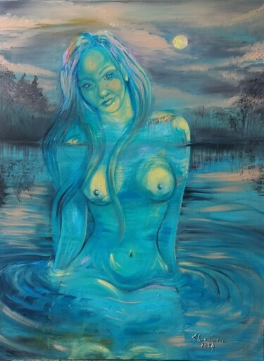 Malerei mit dem Titel "Aqua (woda w blasku…" von Justyna Kurczewska, Original-Kunstwerk, Öl