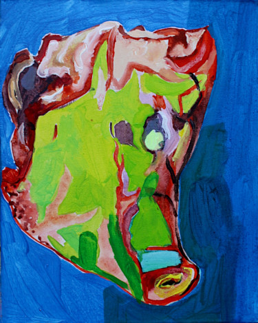 Painting titled "pig's head I" by Justyna Jakóbowska, Original Artwork, Acrylic