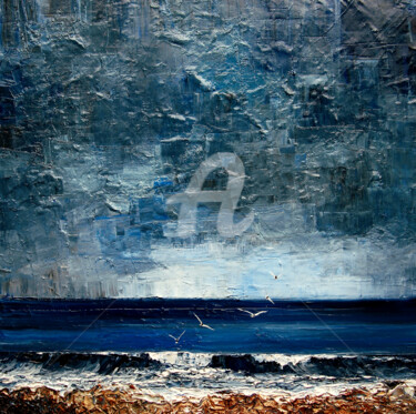 Painting titled "Sea" by Justyna Kopania, Original Artwork, Oil Mounted on Wood Stretcher frame