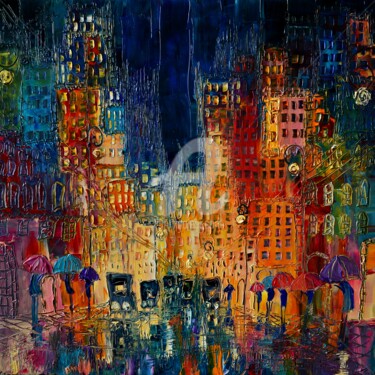 Картина под названием "Street..." - Justyna Kopania, Подлинное произведение искусства, Масло Установлен на Деревянная рама д…