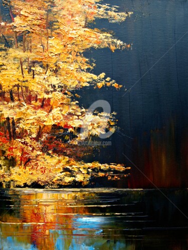 Painting titled "River 03" by Justyna Kopania, Original Artwork, Oil Mounted on Wood Stretcher frame
