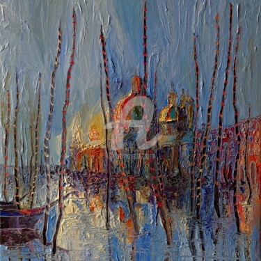 Painting titled "Venice" by Justyna Kopania, Original Artwork, Oil Mounted on Wood Stretcher frame