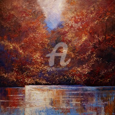 Painting titled "River 04" by Justyna Kopania, Original Artwork, Oil Mounted on Wood Stretcher frame