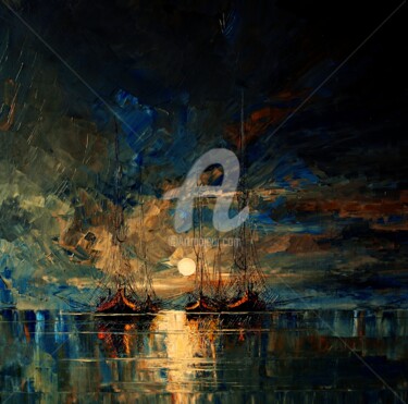 Peinture intitulée "Boats 03" par Justyna Kopania, Œuvre d'art originale, Huile Monté sur Châssis en bois