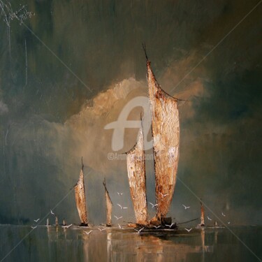Peinture intitulée "Boats 06" par Justyna Kopania, Œuvre d'art originale, Huile Monté sur Châssis en bois