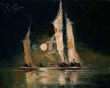Peinture intitulée "Boats 09" par Justyna Kopania, Œuvre d'art originale, Huile Monté sur Châssis en bois