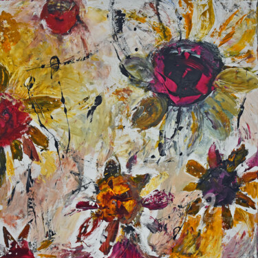 Painting titled "Sunflowers" by Jutta Jung, Original Artwork, Acrylic Mounted on Wood Stretcher frame