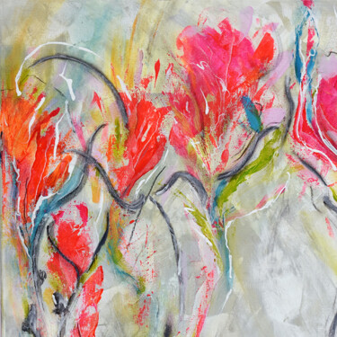 Malerei mit dem Titel "Blumen für Melissa" von Jutta Jung, Original-Kunstwerk, Acryl Auf Keilrahmen aus Holz montiert