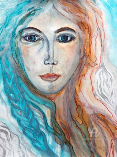 Рисунок под названием "Dreaming" - Jutta Jung, Подлинное произведение искусства, Акварель