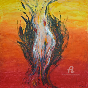 Painting titled "Phoenix" by Jutta Jung, Original Artwork, Acrylic Mounted on Wood Stretcher frame