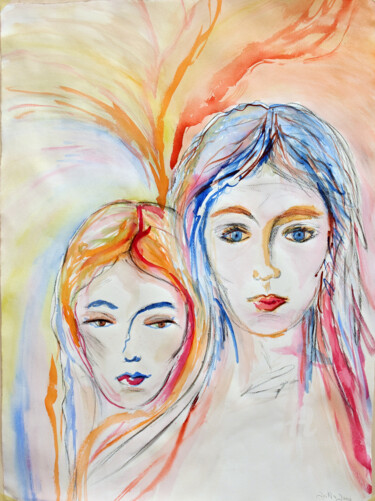 Drawing titled "Attraction" by Jutta Jung, Original Artwork, Watercolor