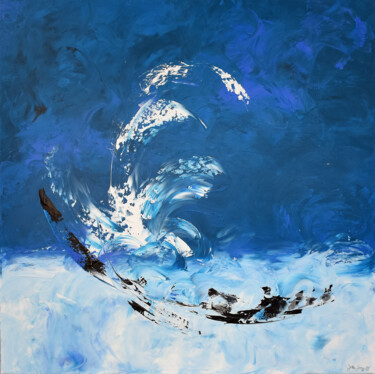 Malerei mit dem Titel "Blue Wave" von Jutta Jung, Original-Kunstwerk, Acryl Auf Keilrahmen aus Holz montiert