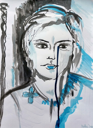 Dessin intitulée "Pierrot Lunaire" par Jutta Jung, Œuvre d'art originale, Aquarelle