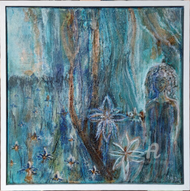 Painting titled "Undine with Waterli…" by Jutta Jung, Original Artwork, Acrylic Mounted on Wood Stretcher frame
