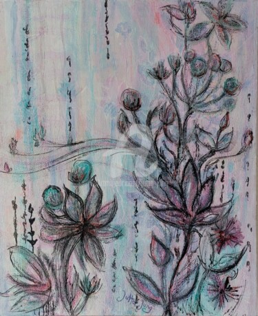 Malerei mit dem Titel ""Schwarze Blumen"" von Jutta Jung, Original-Kunstwerk, Acryl